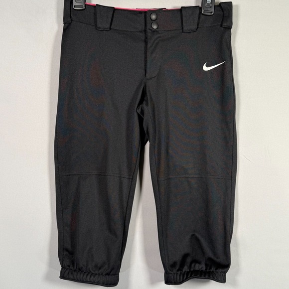 Nike Softball Pants Girls Youth Large Black Zip Fly Pockets Stretch Knickers EUC - Picture 1 of 7